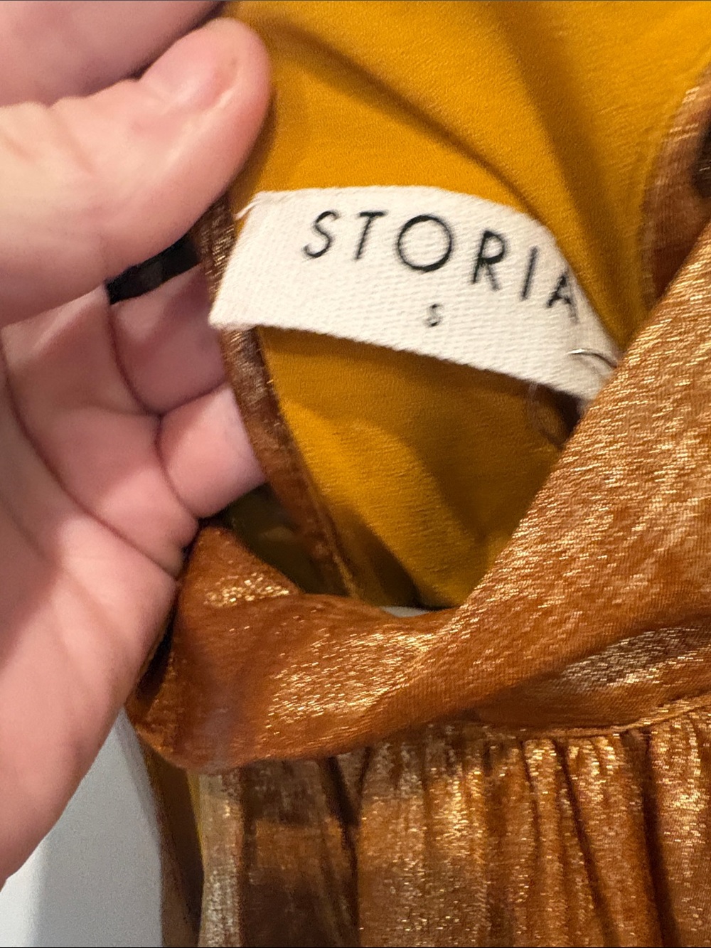 STORIA Metallic Gold Bronze Halter Tie Neck Mini Dress S - Picture 2 of 3